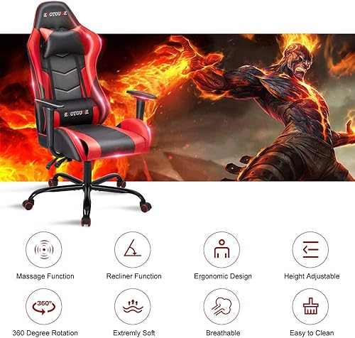 Miniatura 71 de ECOTOUGE - Silla para juegos de PC con reposacabezas y almohada lumbar, silla ergonómica de escritorio de oficina de carreras de piel sintética