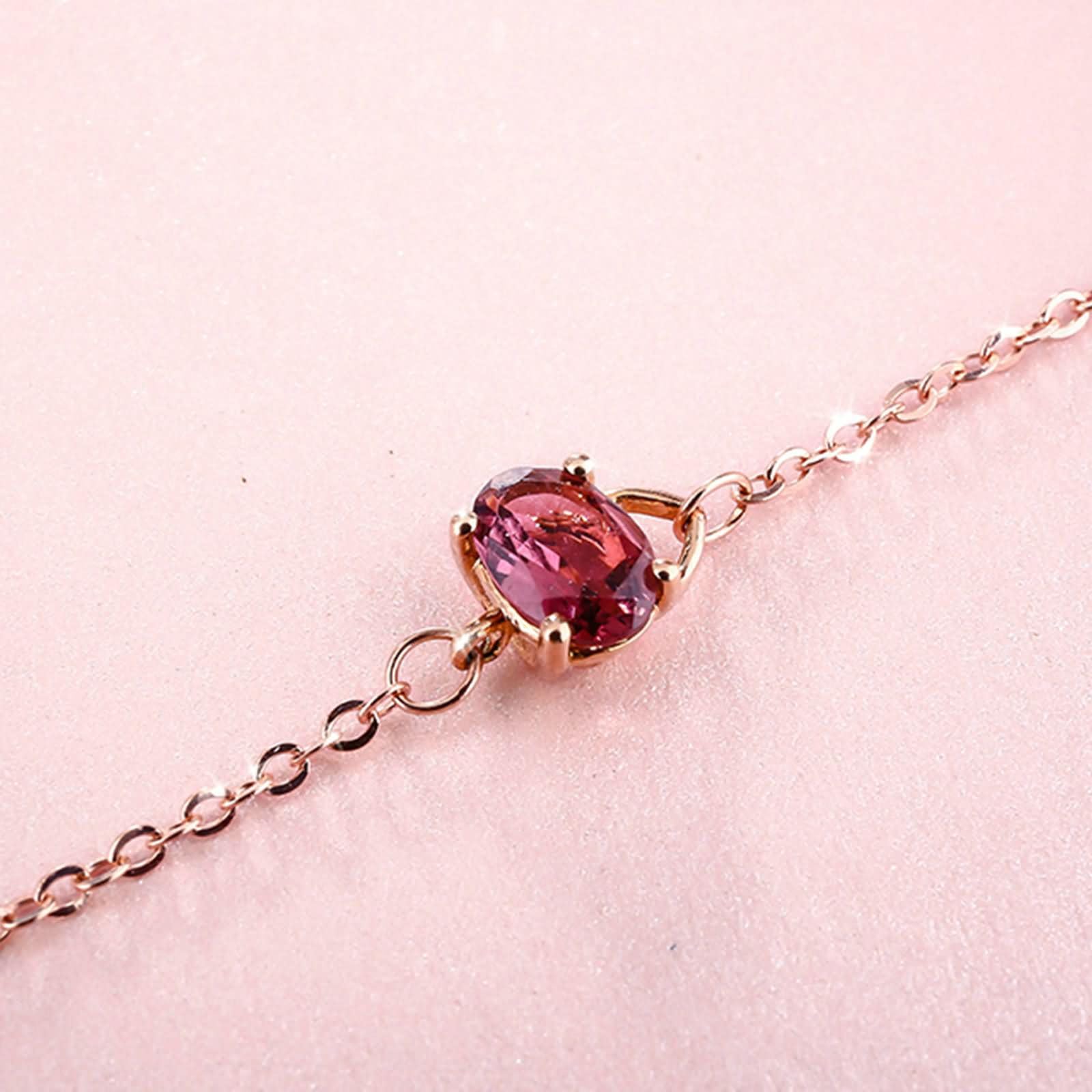 Pulseras Mujer Oro Rosa 9K / 14K / 18K, Cadena con Oval y Turmalina, Cadena Extensible 16 CM + 5 CM, Pulseras Ajustable Mujer de Oro Rosa