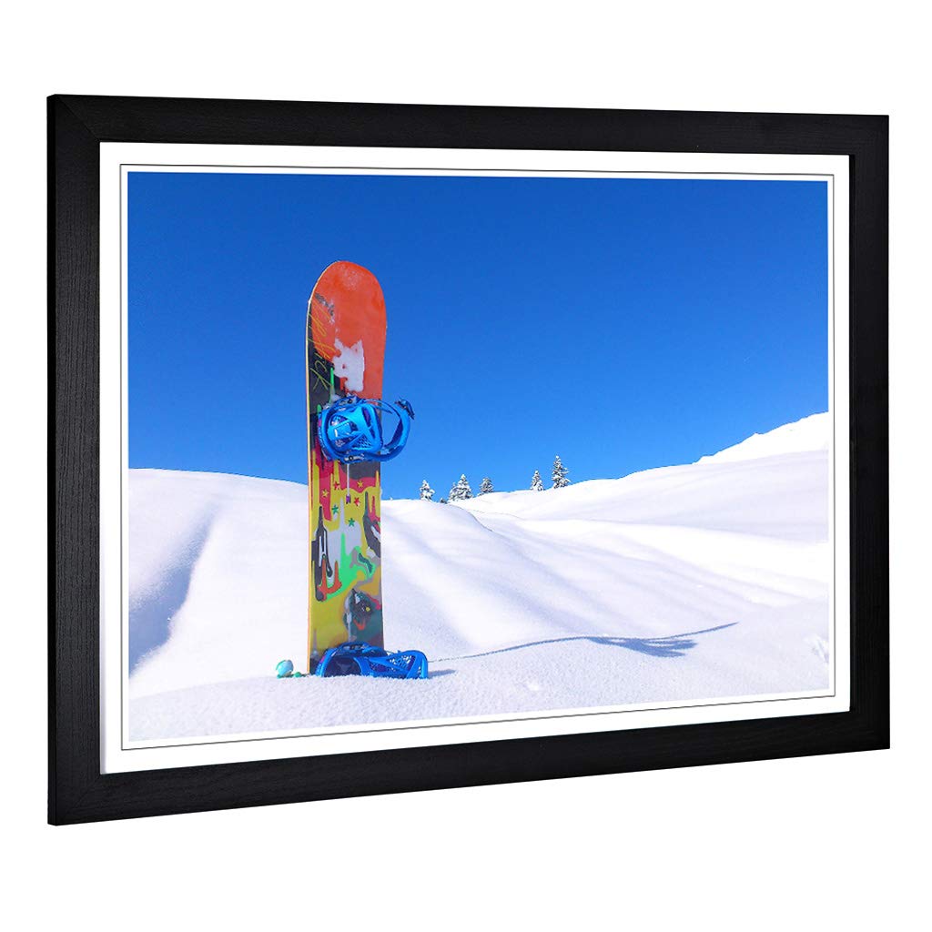 Big Box Art Framed Print Snowboard in The Snow Design | Wall Art Picture | Home Decor for Kitchen, Living Room, Bedroom, Hallway, Black, A2 / 24.5x18 Inch / 62x45cm