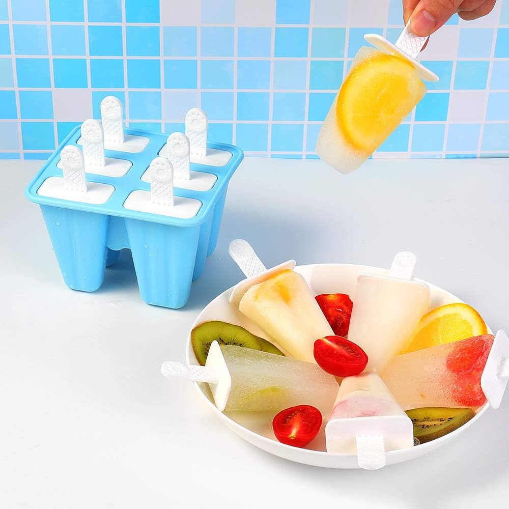 WARMWIND Silicone Ice Pop Mold, Popsicle Mold, Reusable Ice Pop Maker, Healthy Popsicles for Kids, Dishwasher Available, Blue and Green( Set of 2)