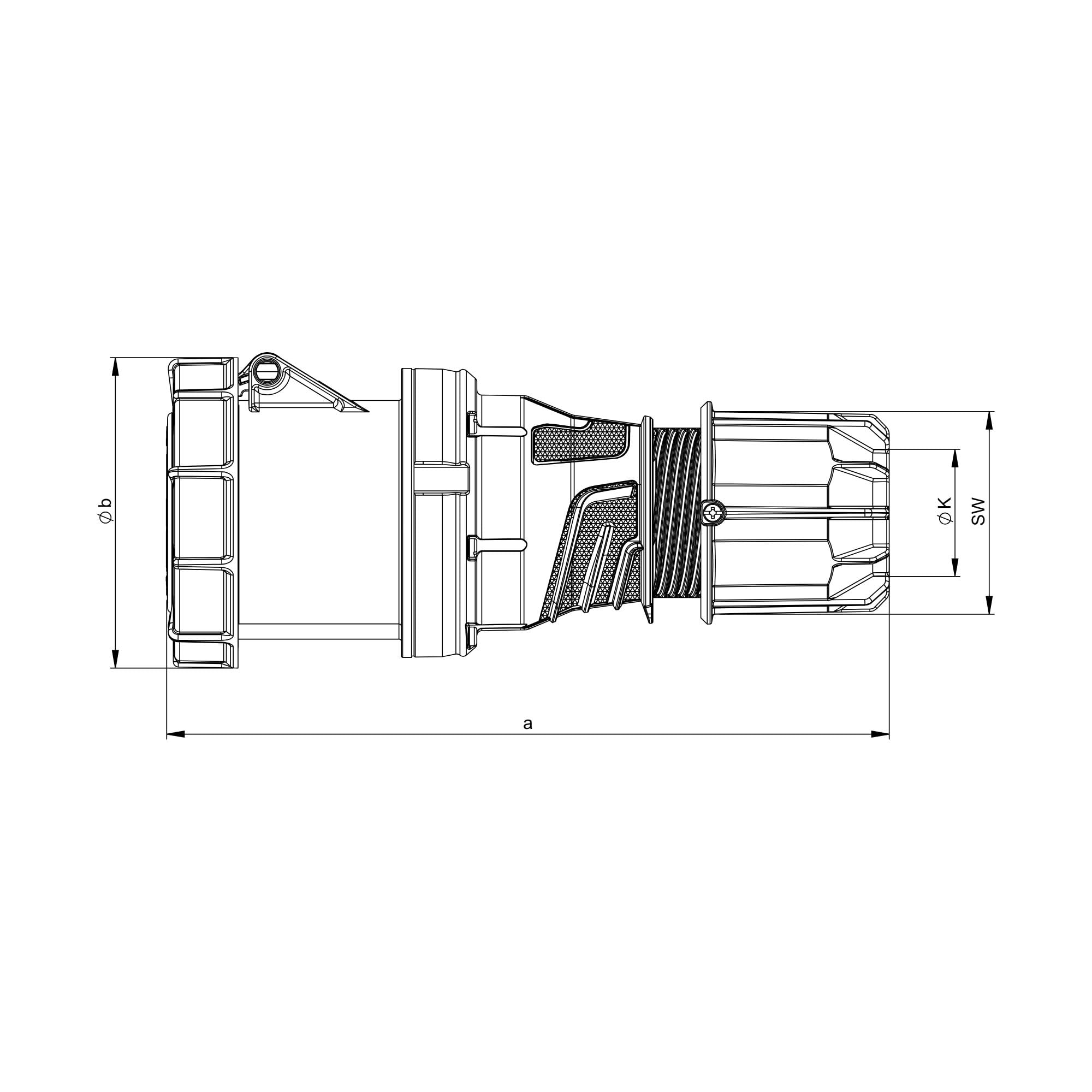 Interflex PCE - Prolunga PowerTwist 125A 5 Poli, IP67, Spina CEE | Accoppiatore industriale con contatti in ottone lamellare, cassa PA6 resistente e protezione antipiega per usi gravosi.