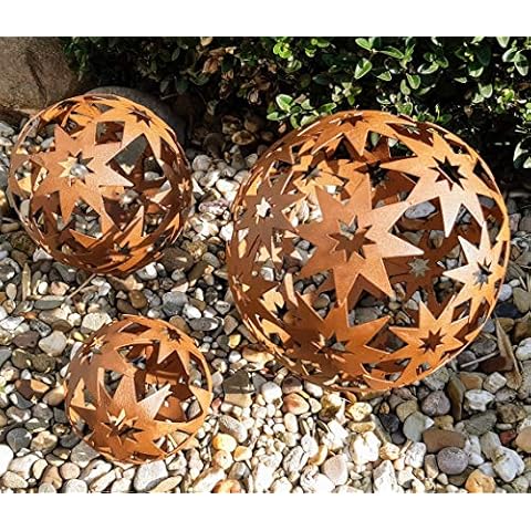 3er Set Dekokugel Gartenkugeln Stern Sterne Metall 10+14+19cm Braun Rost-Optik Kugel Gartenkugel Dekokugeln Cover