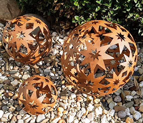 3er Set Dekokugel Gartenkugeln Stern Sterne Metall 10+14+19cm Braun Rost-Optik Kugel Gartenkugel Dekokugeln Cover