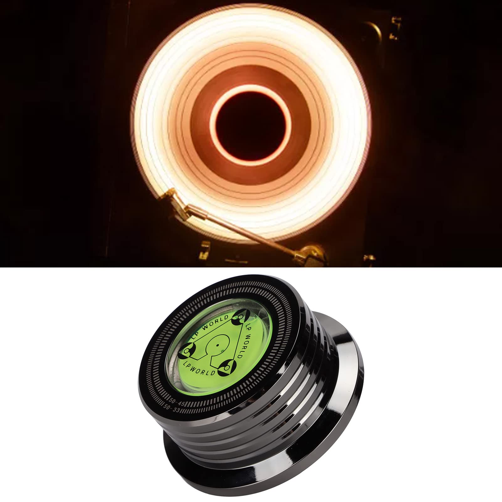 Poids de Disque en Métal, Stabilisateur de Disque de Platine, Stabilisateur de Disque en Aluminium, avec Niveau à Bulle, pour éliminer Les Vibrations, pour Lecteurs de Disques Vinyles(Noir Clair)