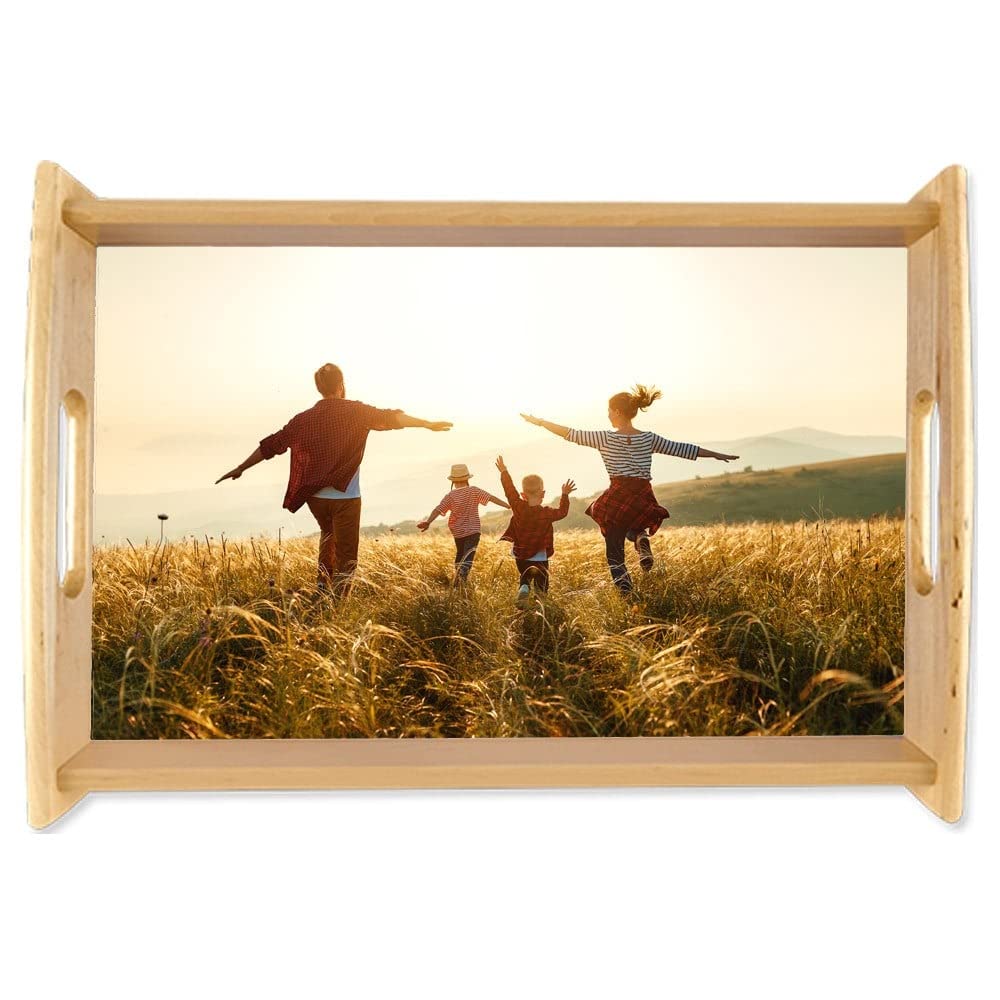Grand Plateau Petit Déjeuner Personnalisé Photo - Plateau en Bois avec Impression Photo - Service Personnalisable avec Poignée