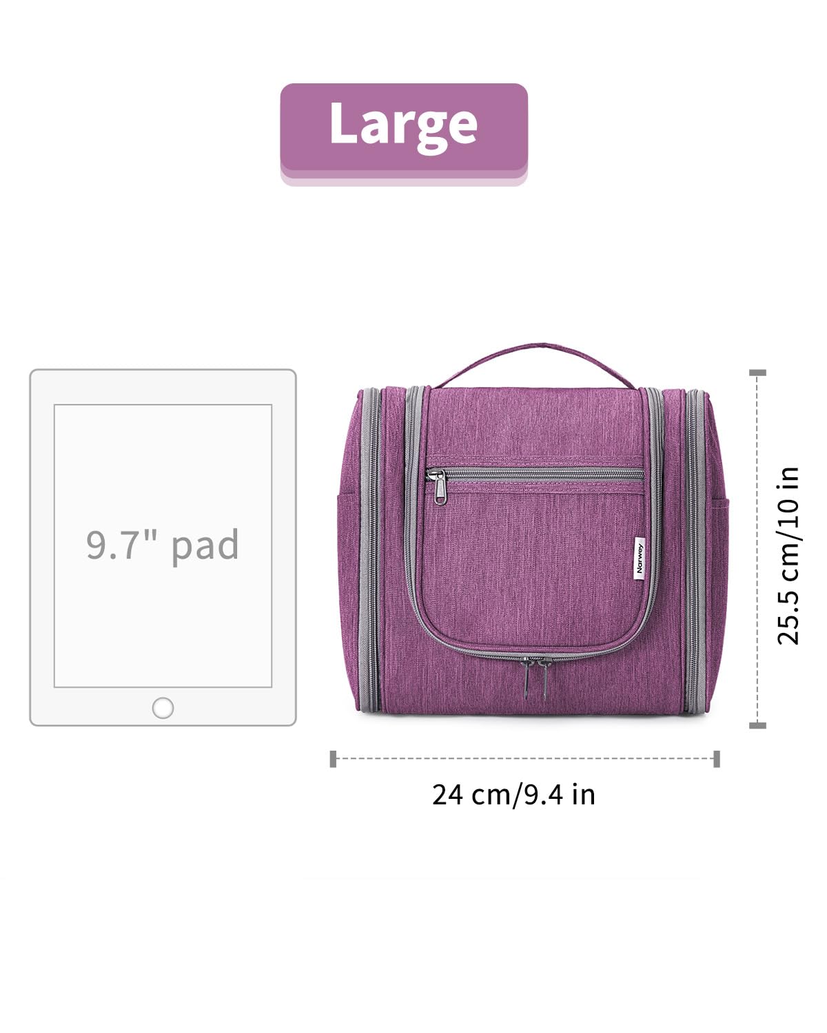 Hanging Toiletry Bag for Women Travel Makeup Bag Organizer Toiletries Bag for Cosmetics Essentials Accessories (Large, Dark Purple)