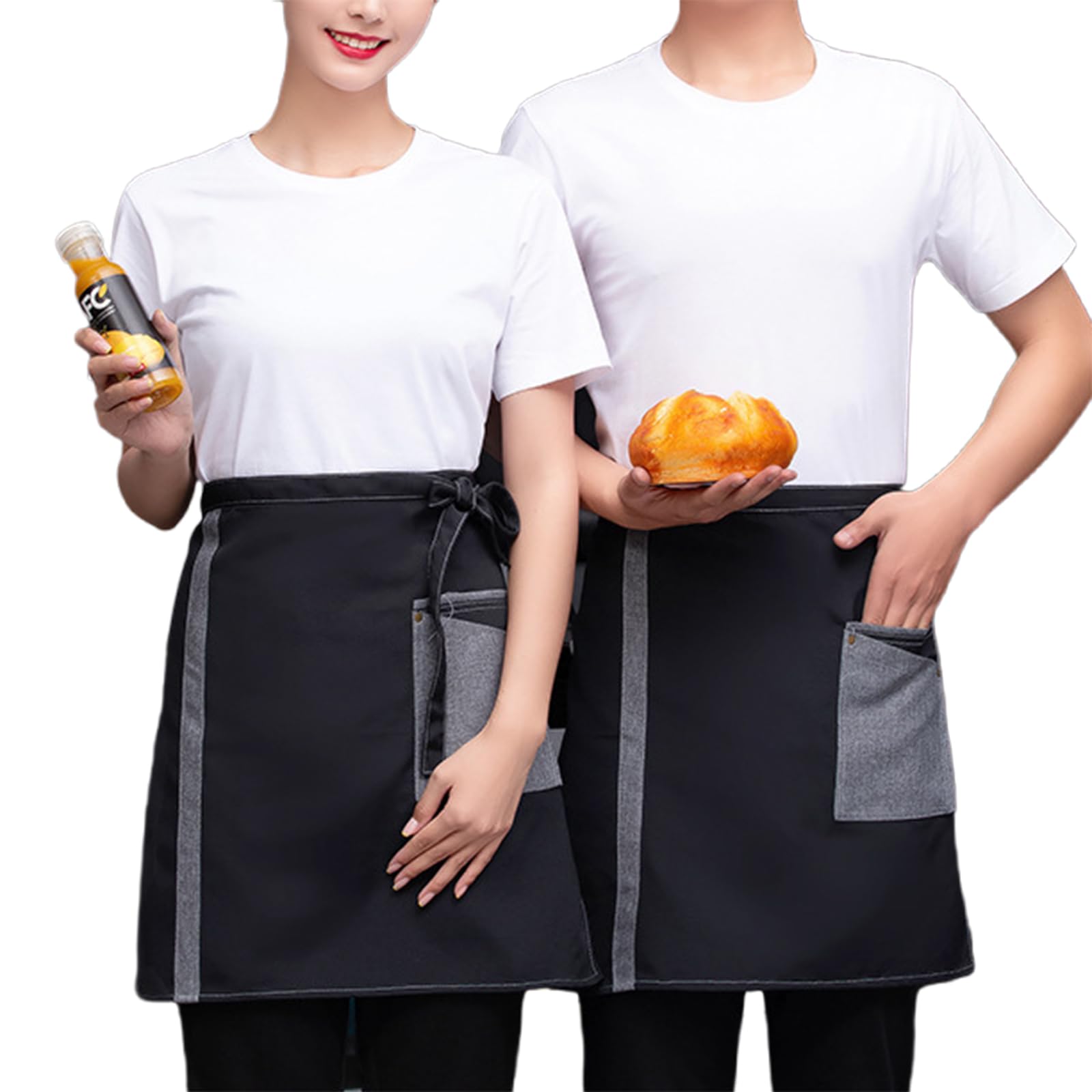 2 Piezas Delantales De Cintura, Delantal Corto Impermeable, Medio Delantal Camarero, Delantale De Cocina con Bolsillos para Restaurante, Casa, Bar Black,One Size