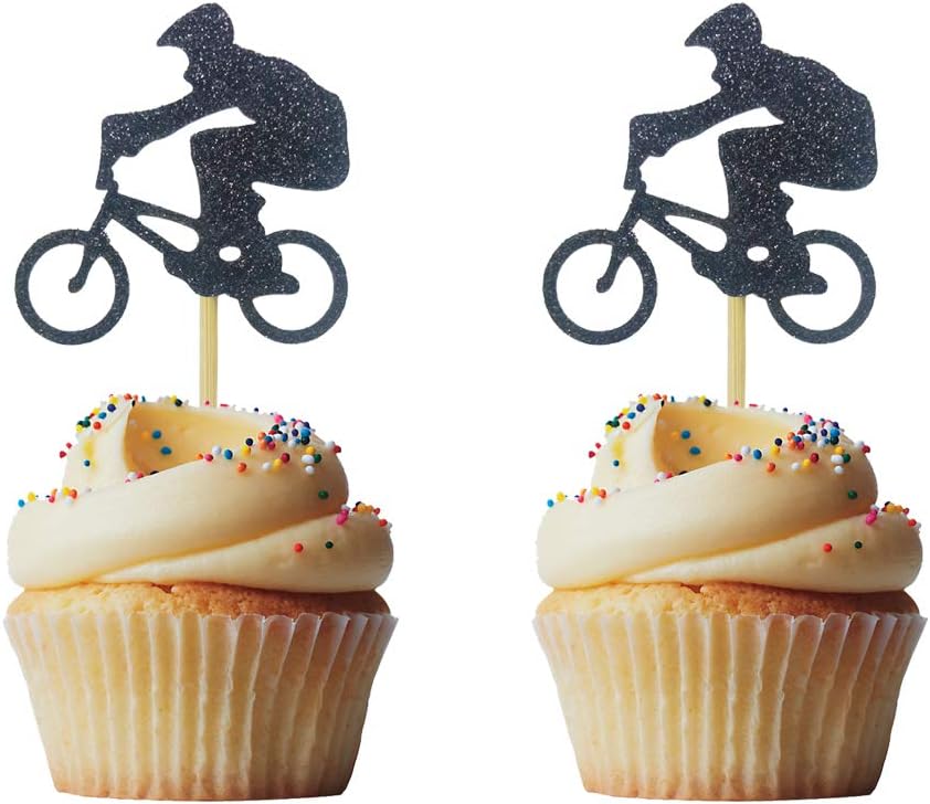 Morndew 24 PCS BMX Bike Rider Cupcake Toppers for Bicycle Stag Theme Party Birthday Party Wedding Party Decorations