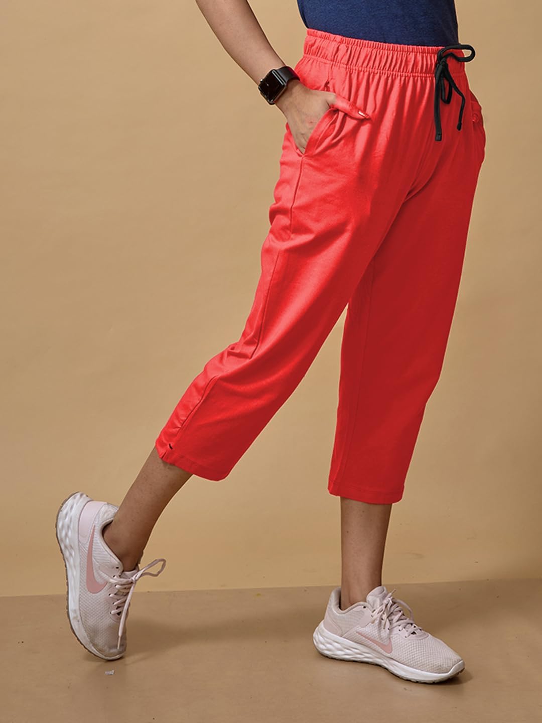 Lyra Women's Cotton Capri Pant Cropped Jogger with Side Pockets & Drawstring | Stretchable Lounge Track Pants | Pack of 2 - Image 4