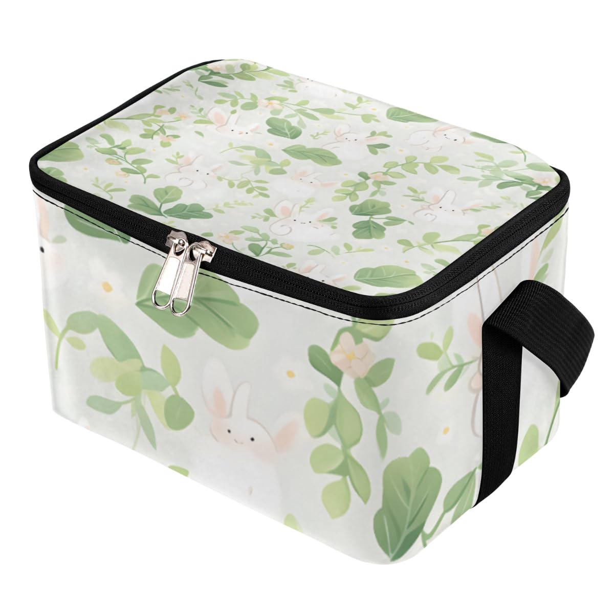 GzLeyigou Lunch Bags for Women Men 9 Cans,Rabbits Hot & Cold Food Delivery Bag Insulated Grocery Bag Insulated Lunch Box Green Leaves Cooler Bag for Office Work Picnic Beach