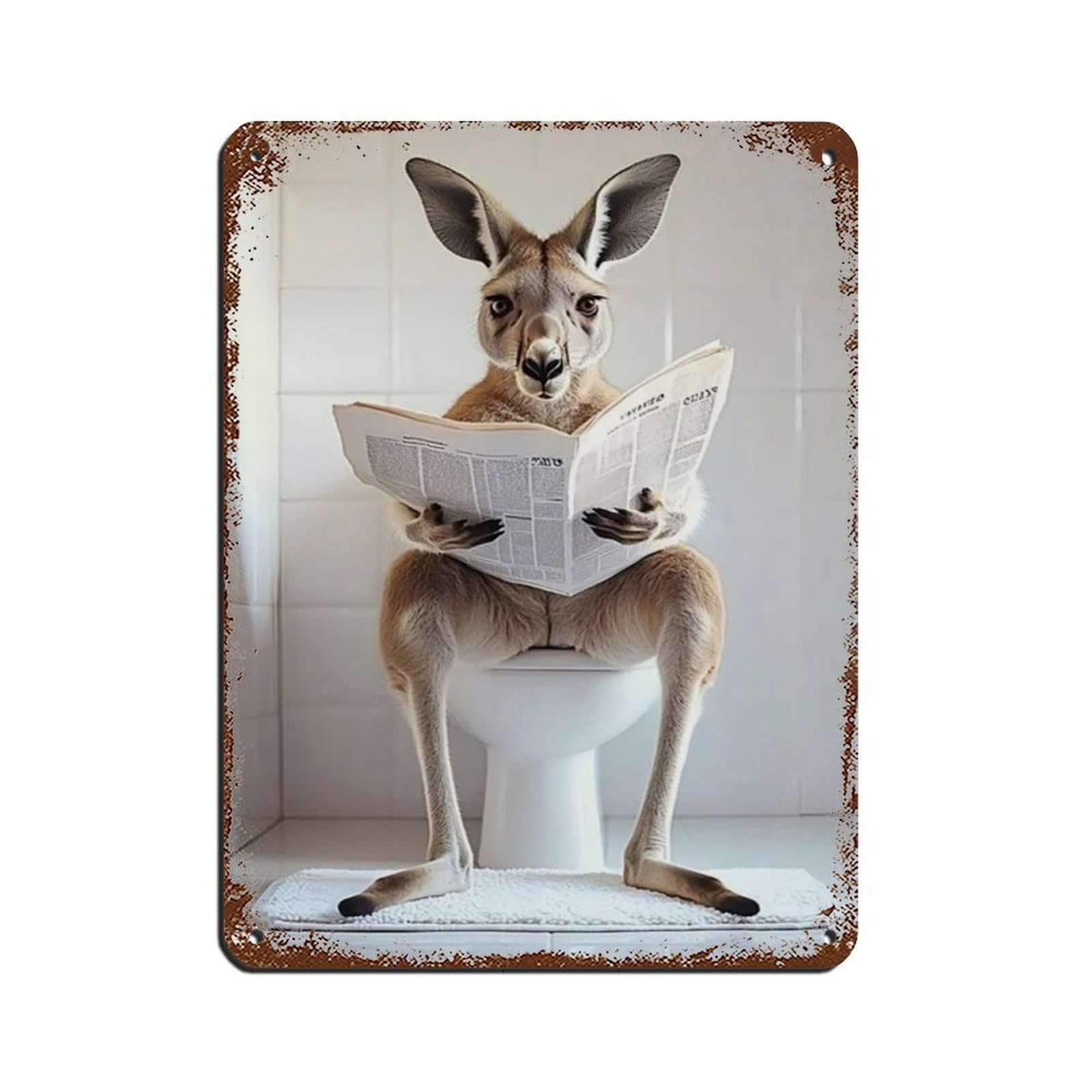 Lxwnze 30L X 40W Cm Kangaroo Sitting On Toilet Reading Newspaper Tin Sign Vintage Metal Pub Club Cafe Bar Home Wall Art Decoration Poster Retro 12X16inch(30X40cm)