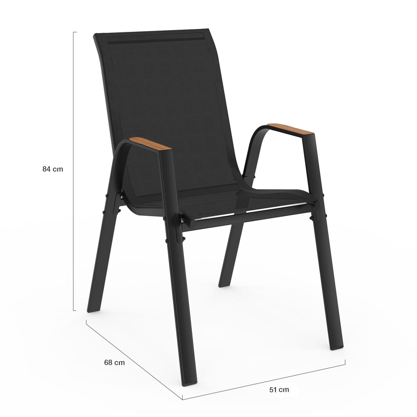 IDMarket - Salon de Jardin NOUMEA Table 150 cm Plateau Verre trempé Effet Bois et 6 chaises empilables Noir et Bois