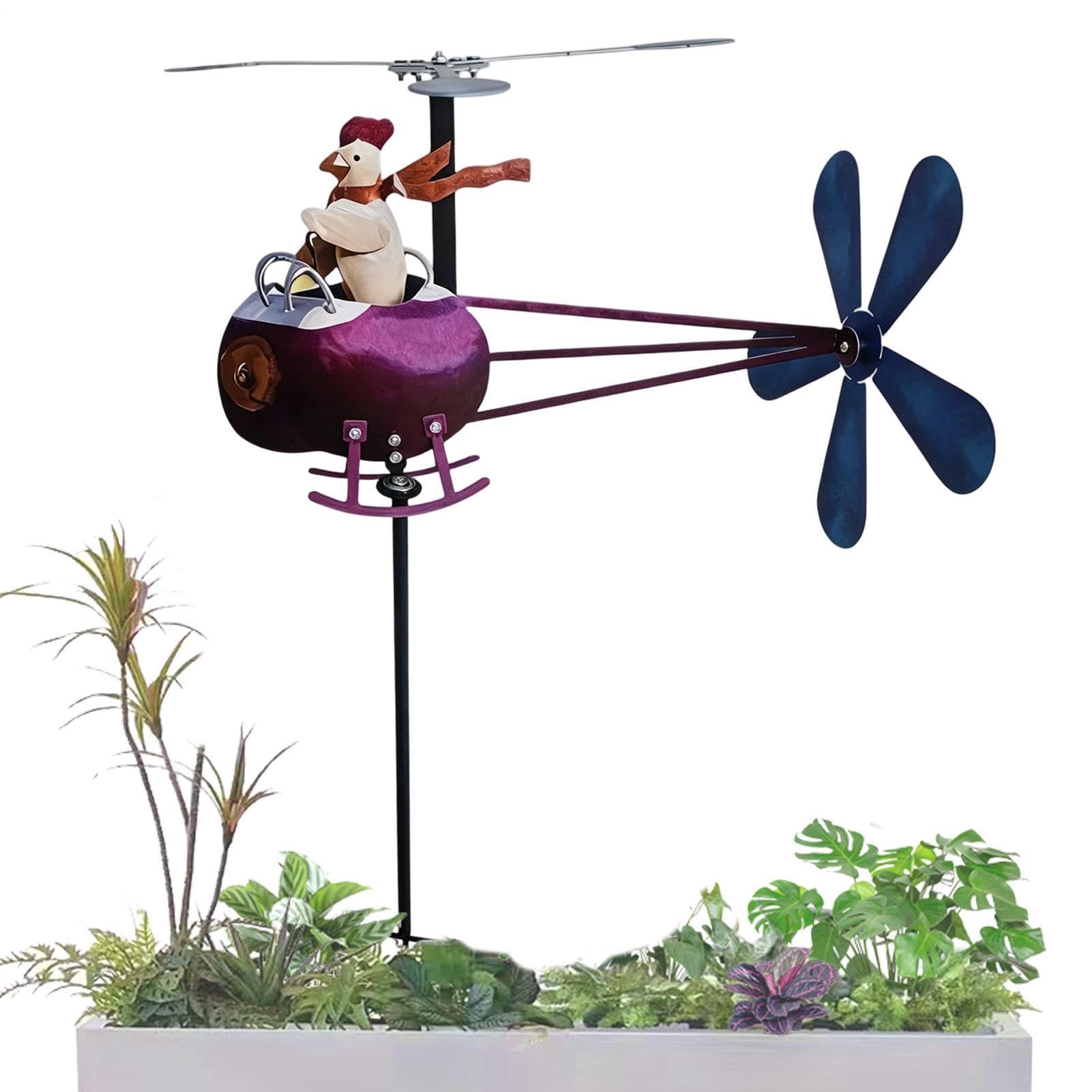 Moulin à vent de jardin poulet hélicoptère, idée cadeau originale pour extérieur