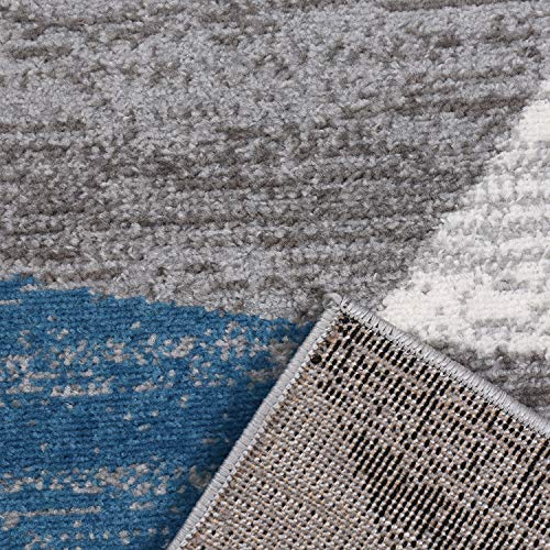 VIMODA Teppich Geometrisches Muster Meliert in Blau Grau Weiß Schwarz Kurzflor Wohnzimmer, Maße:160x220 cm