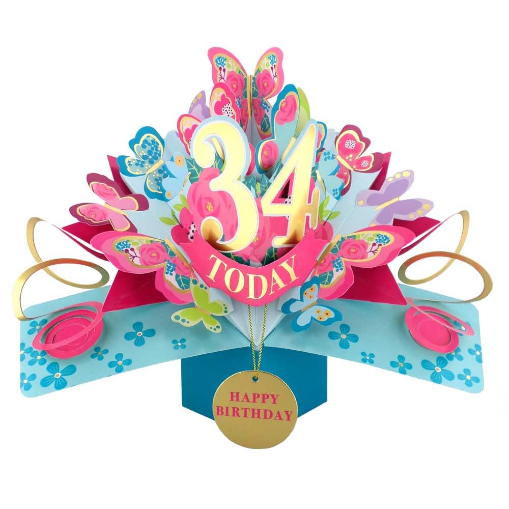 34 Today Happy 34th Birthday Pop-Up Greeting Card Love Kate's Pop Up Cards Her Design POP236MC34 โ image 1