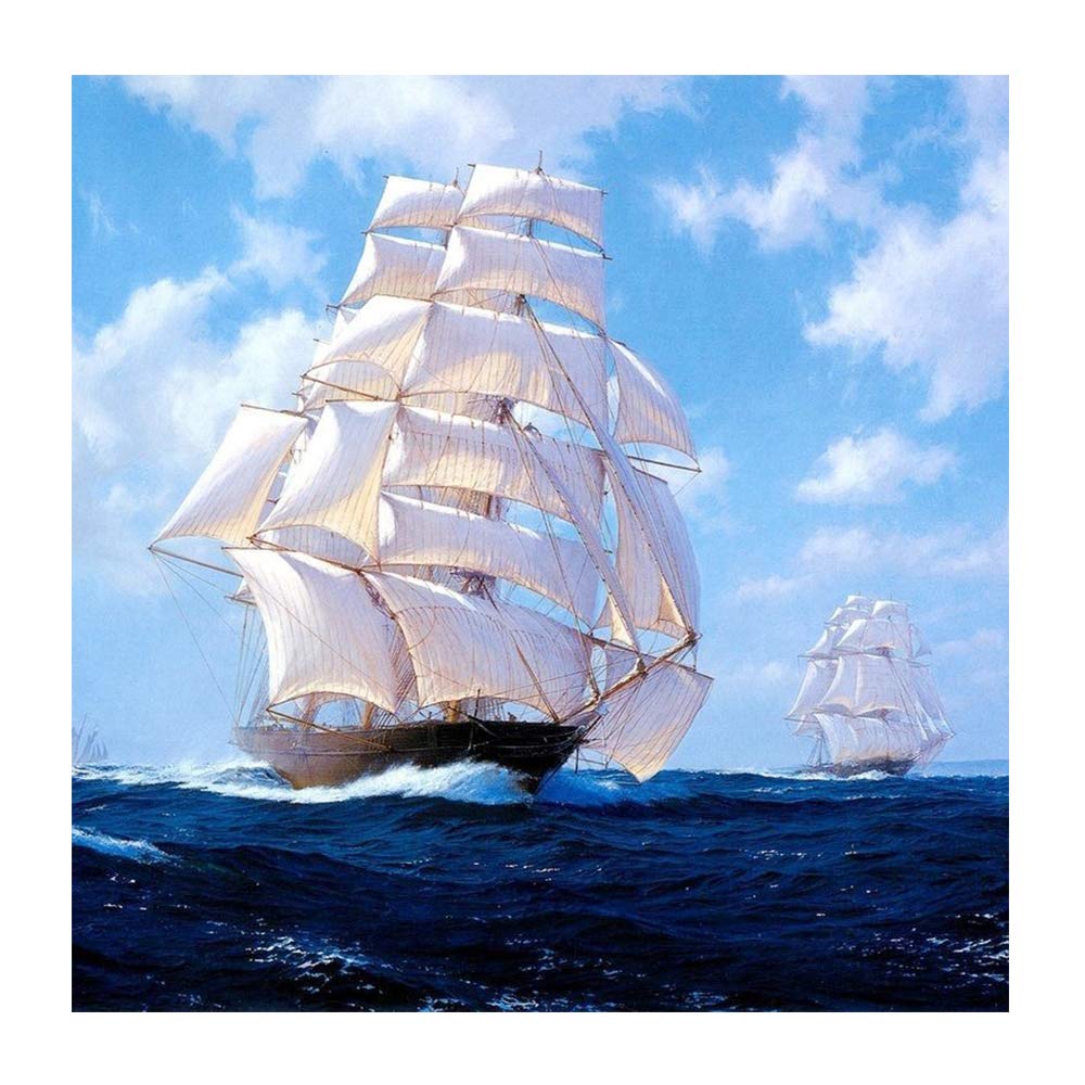 Yscolor White 5D Diamond Painting Sailboat At Sea Beads Cross Stitch Kits Picture Of Rhinestones Diamond Embroidery Mosaic Ship Wall Decor 11.8X11.8 In/30X30cm