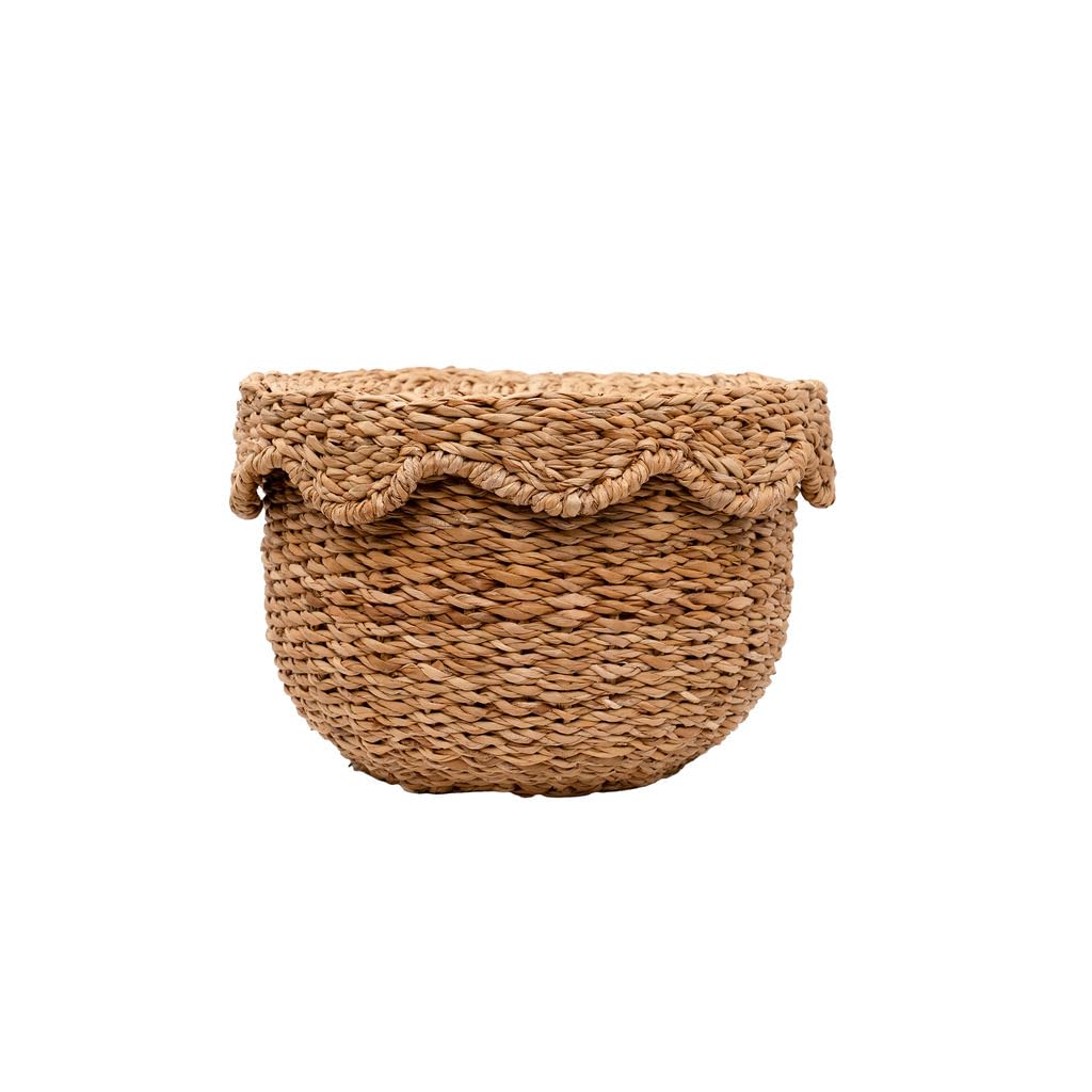 Arthur Cameron - Bangali Handwoven Seagrass Storage Basket with Lid - Versatile Woven Organiser with Removable Scalloped Lid, Perfect as a Decorative Bedroom, Living Room or Kitchen Basket (Small)