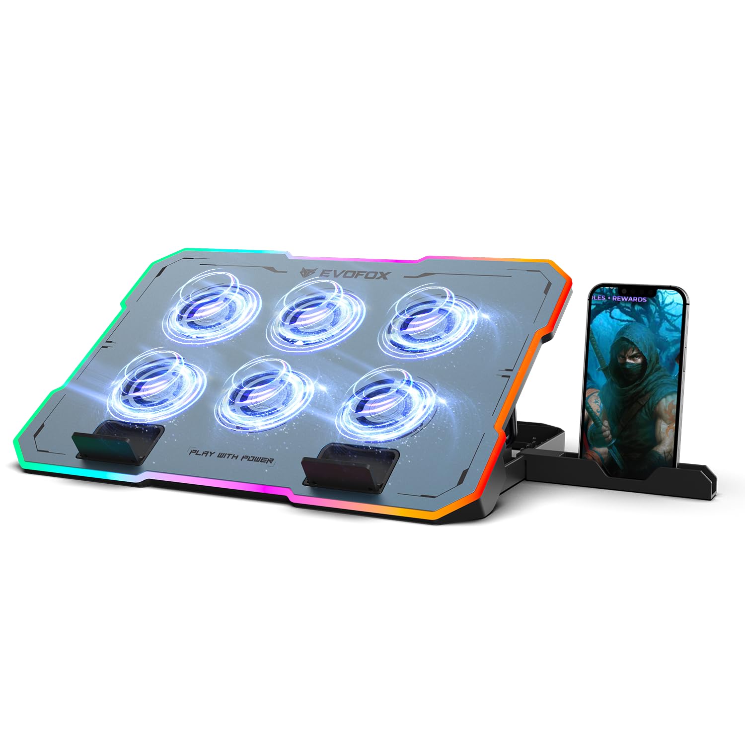 EvoFox Typhoon 2 Laptop Cooling Pad | 6 High-Speed Fans, RGB Lights, Adjustable Stand & Dual USB Ports, Premium Metal Laptop Cooler Pad for Gaming Laptops, Quiet Operation & Ergonomic Design (Blue)-image-23