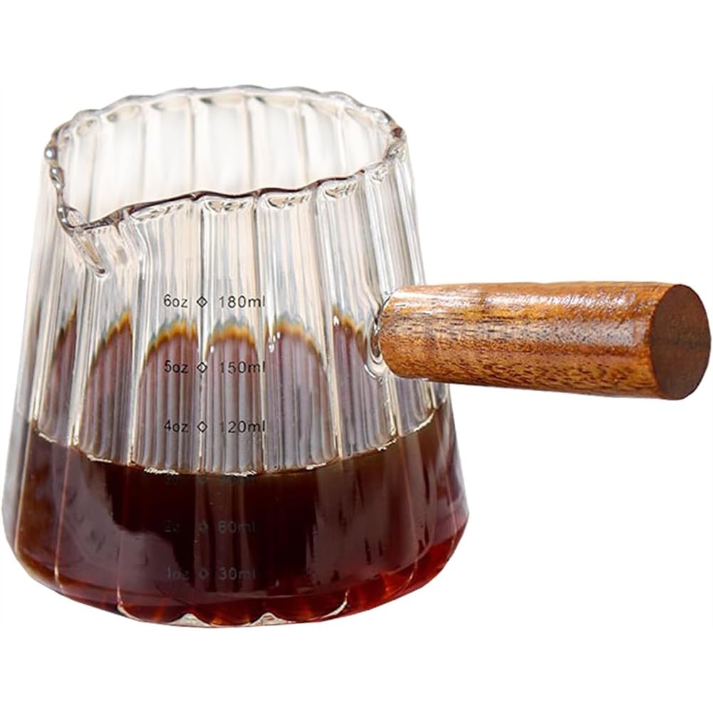 CTRLZS Coffee Cup with Wooden Handle Scale, Espresso Accessories Double Scale Glass Measuring Cup Milk Frother Glass Cup