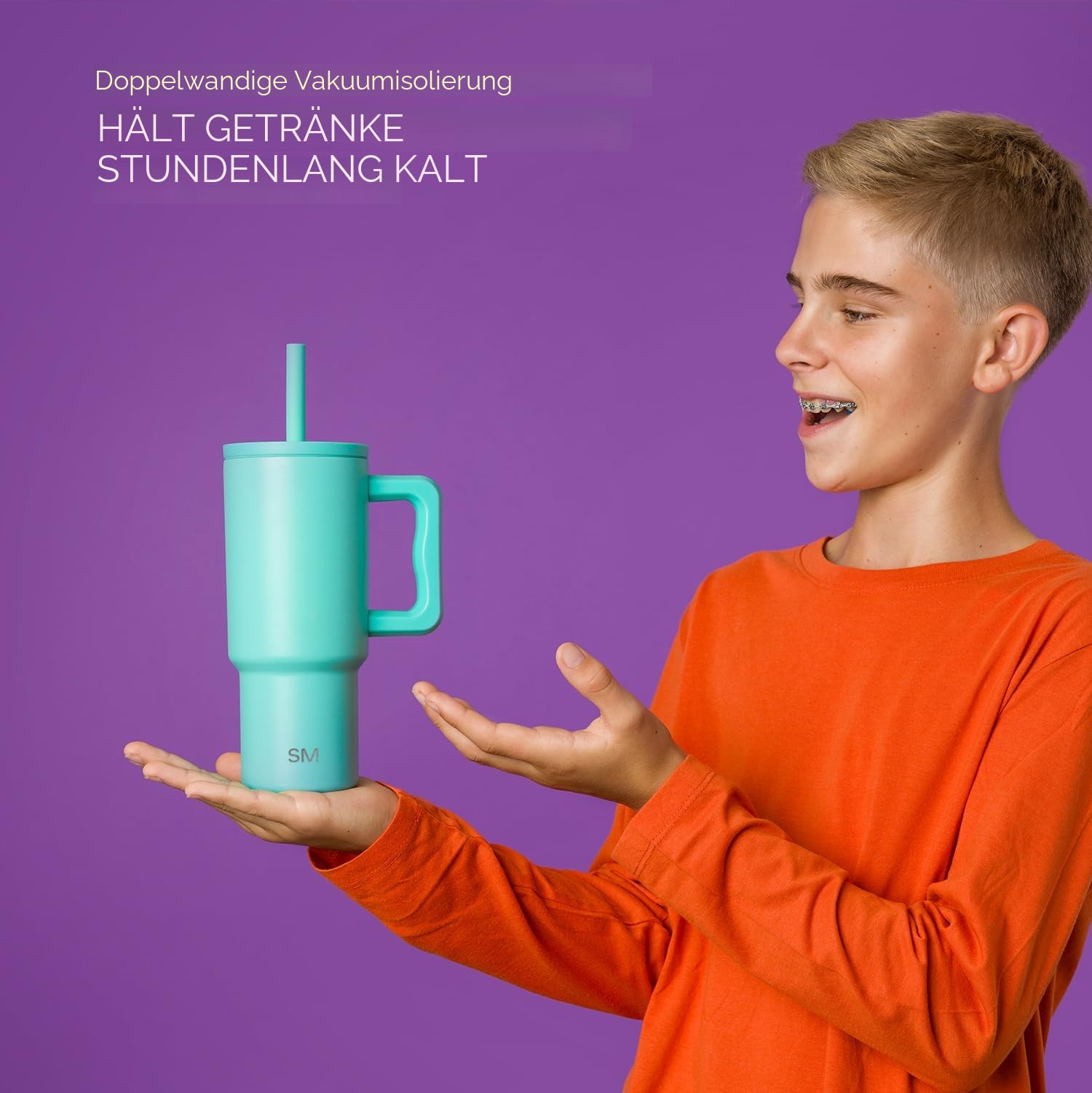 Simple Modern Thermobecher mit Silikonstrohhalm und Griff | Isolierter Edelstahl-Trinkbecher Eiskaffee-Reisebecher | Trek | 710ml | 80s Mix | Trek Kinder-Wasserflasche, Kleinkindbecher, isolierter Edelstahl, auslaufsicherer Strohhalm-Deckel, 80er-Jahre-Mi