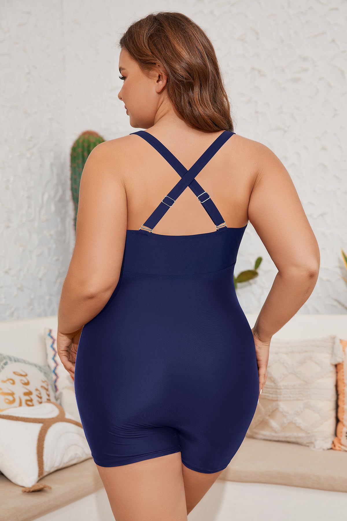 SHEKINI Traje de Baño Una Pieza Talla Grande Boyleg Bañadores de Una Pieza Talla Grande Mujer