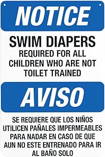 Swim Diapers Required Children Who Are Not Toilet Trained Bilingual Sign Pool Rules Signs Warning Sign Retro Aluminum Sign Metal Tin Sign Vintage Style Funny Pool Signs Wall Decor Art 8 X 12 Inches