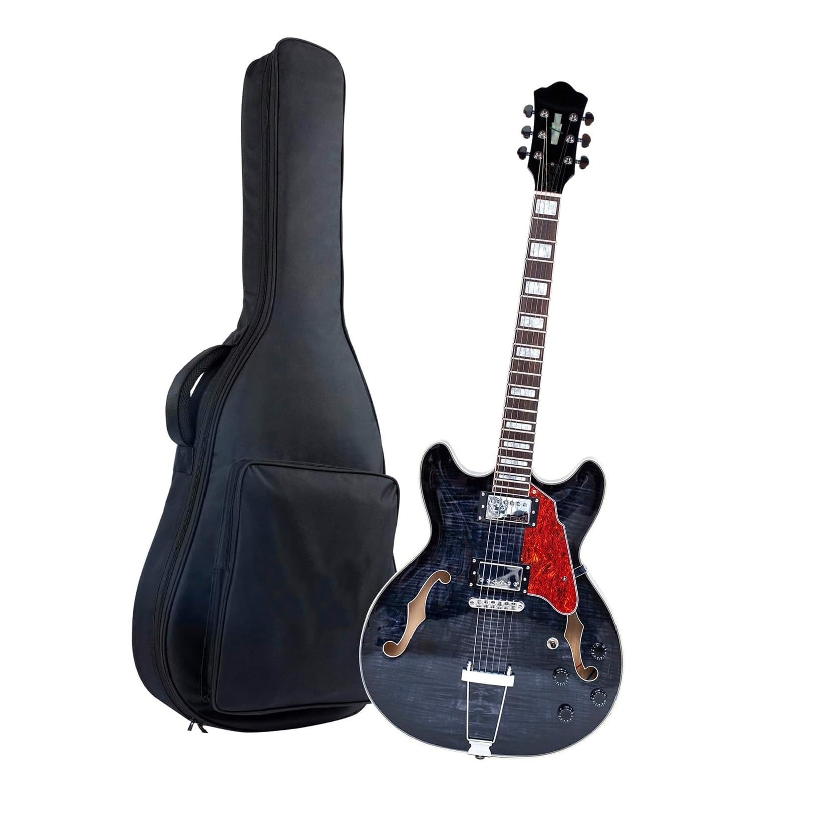 Profesjonalna Gitara Elektryczna Półpusty Mostek Trapezowy I Torba Koncertowa W Zestawie Profesjonalna Gitara Elektryczna Jazzowa(Black)