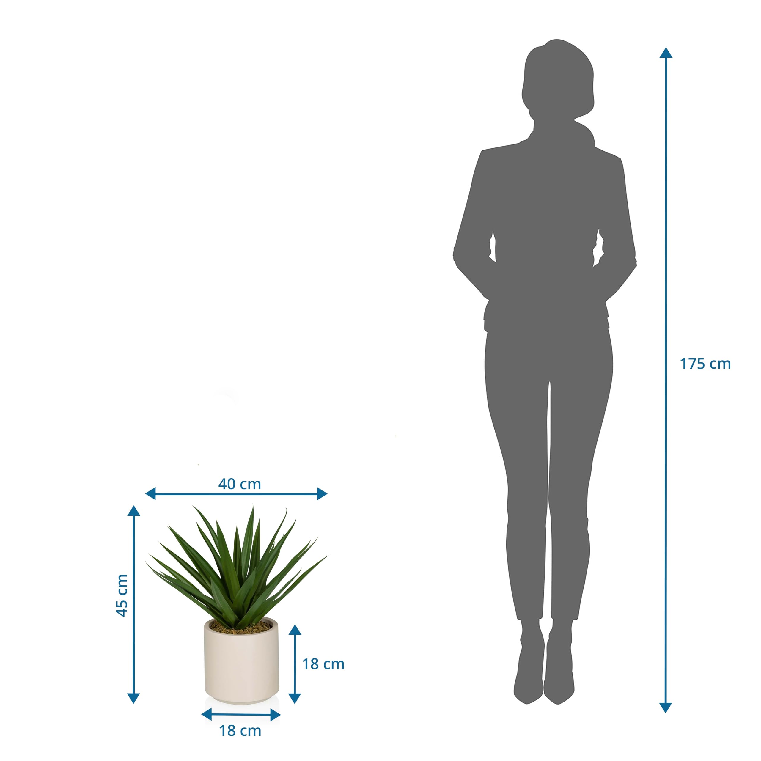 hjh OFFICE Plante artificielle agave, environ 45 cm – Imitation très réaliste, mélange de plastique et de textile de qualité supérieure, à feuilles persistantes et sans entretien, idéale pour le
