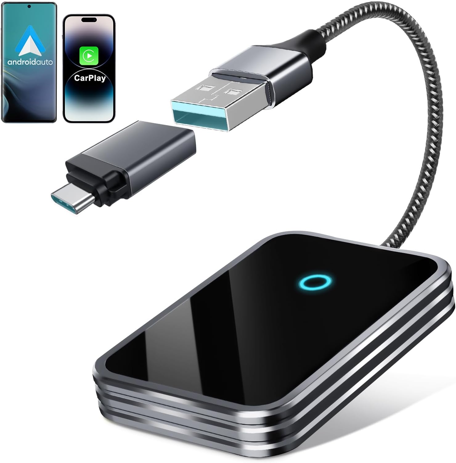 Wireless CarPlay Adapter & Android Auto Wireless Adapter, 2 in 1 Convert USB Bluetooth Wired to Wireless Dongle for OEM Wired CarPlay/Android Auto Cars-Stable Connect to Android & iPhone (Slate Gray)