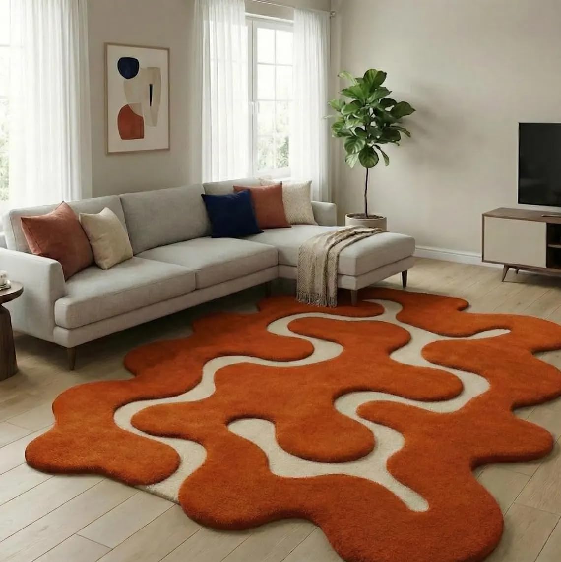Hand Tufted Wool Rug 3x5 Ft – Modern Irregular Shape Aesthetic Carpet, 1 Inch Thick Pile, Anti-Skid Backing, Soft Handmade Woolen Area Rug for Living Room, Bedroom, Hall Décor-picture-14