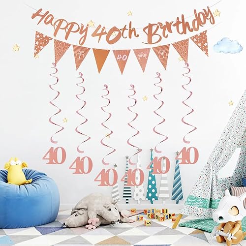 Miniatura 7 de Suministros de fiesta de cumpleaños número 40 para niñas y mujeres, pancarta de feliz cumpleaños, bandeja, tiara, corona, bandera triangular,