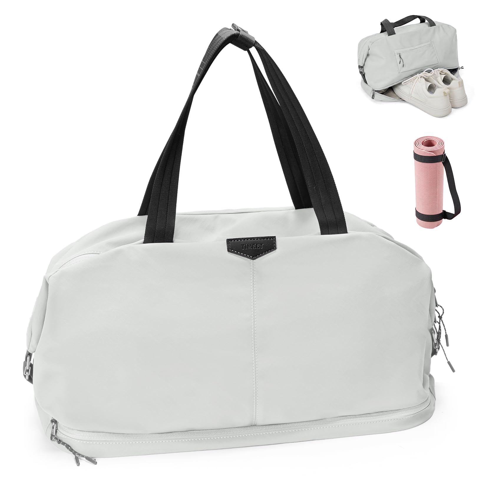 Timeet 47L Gym Duffle Bag, Lightweight Yoga Bag Weekend Bags for Women with Shoe Compartment & Wet Pocket, Overnight Bags with Adjustable Long Shoulder Strap for Hospital Business School Travel(Gray)
