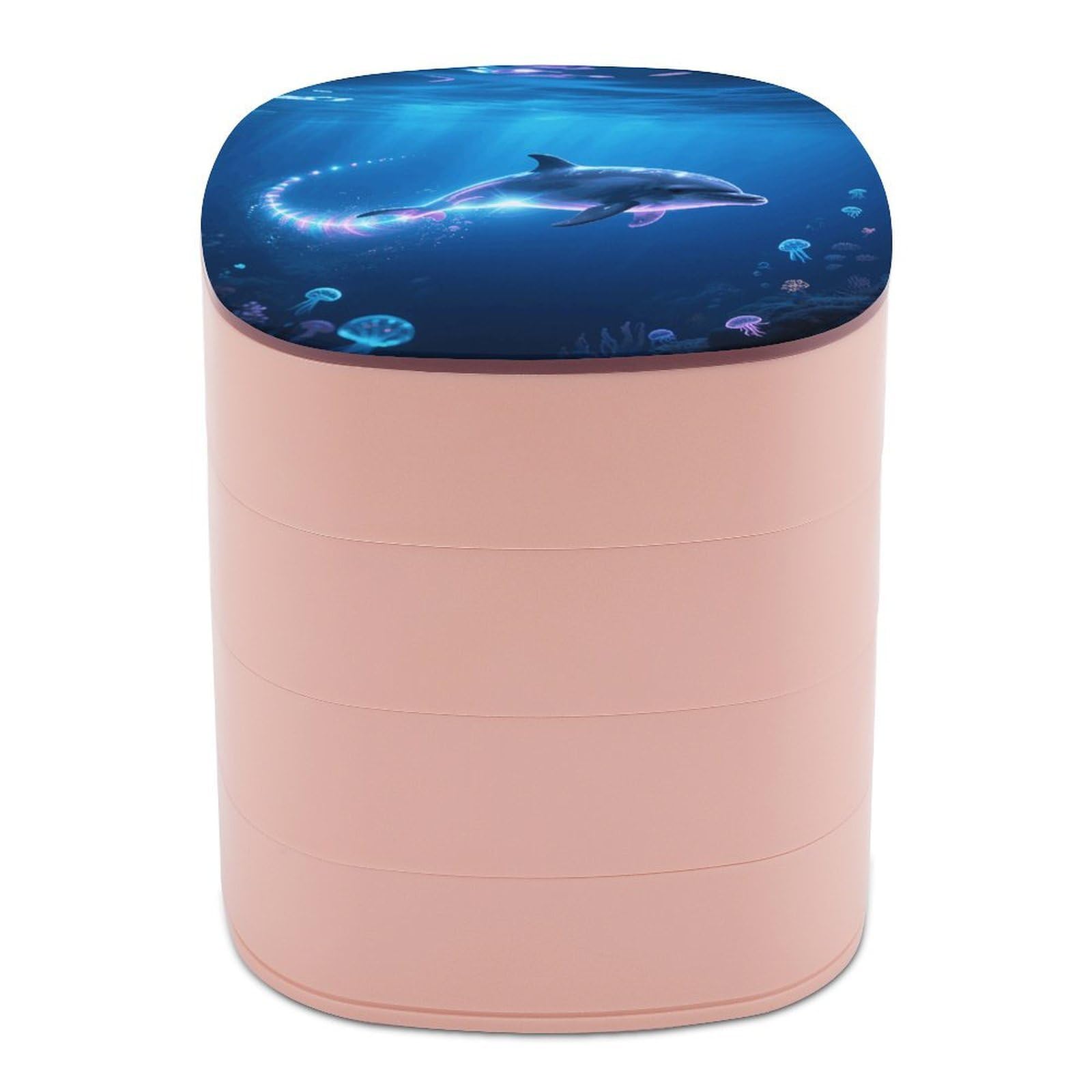 VstaDank Laser Dolphin Jewelry Box with Mirror 4-Layer Rotating Jewelry Tray Case Portable Jewelry Case Trinket Boxes Trinket Cases Travel Jewelry Organizer Earrings Storage Box