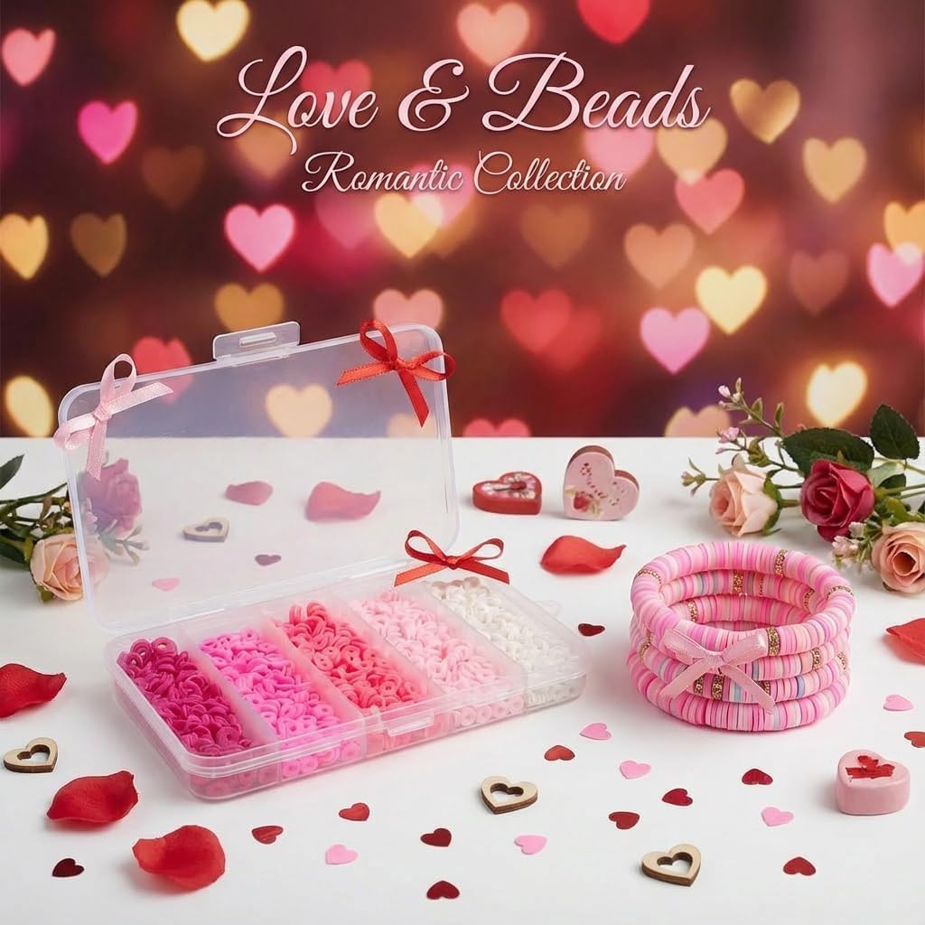 3500pcs Pink Clay Beads for Bracelets Making Kit, 6mm Heishi Polymer Flat Round Disc Clay Beads for Jewelry Making Pink - Image 3