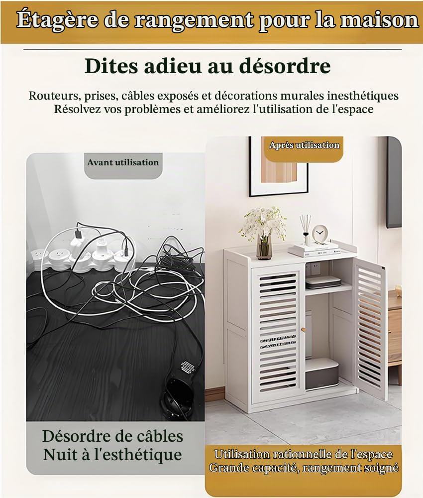 Étagère pour routeur, grande boîte de rangement pour routeur WiFi, armoire de routeur, cache les adaptateurs d'alimentation et les câbles Internet, les appareils, etc. (blanc)