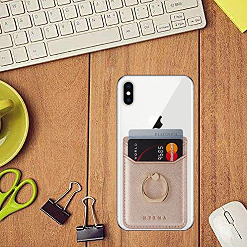Biajiya Cell Phone Card Holder Rfid Ring Stand Stick On Wallet Pu Leather Card Holder For Back Of Phone For Iphone Android And All Smartphones (Rose/Gold) #TOP7