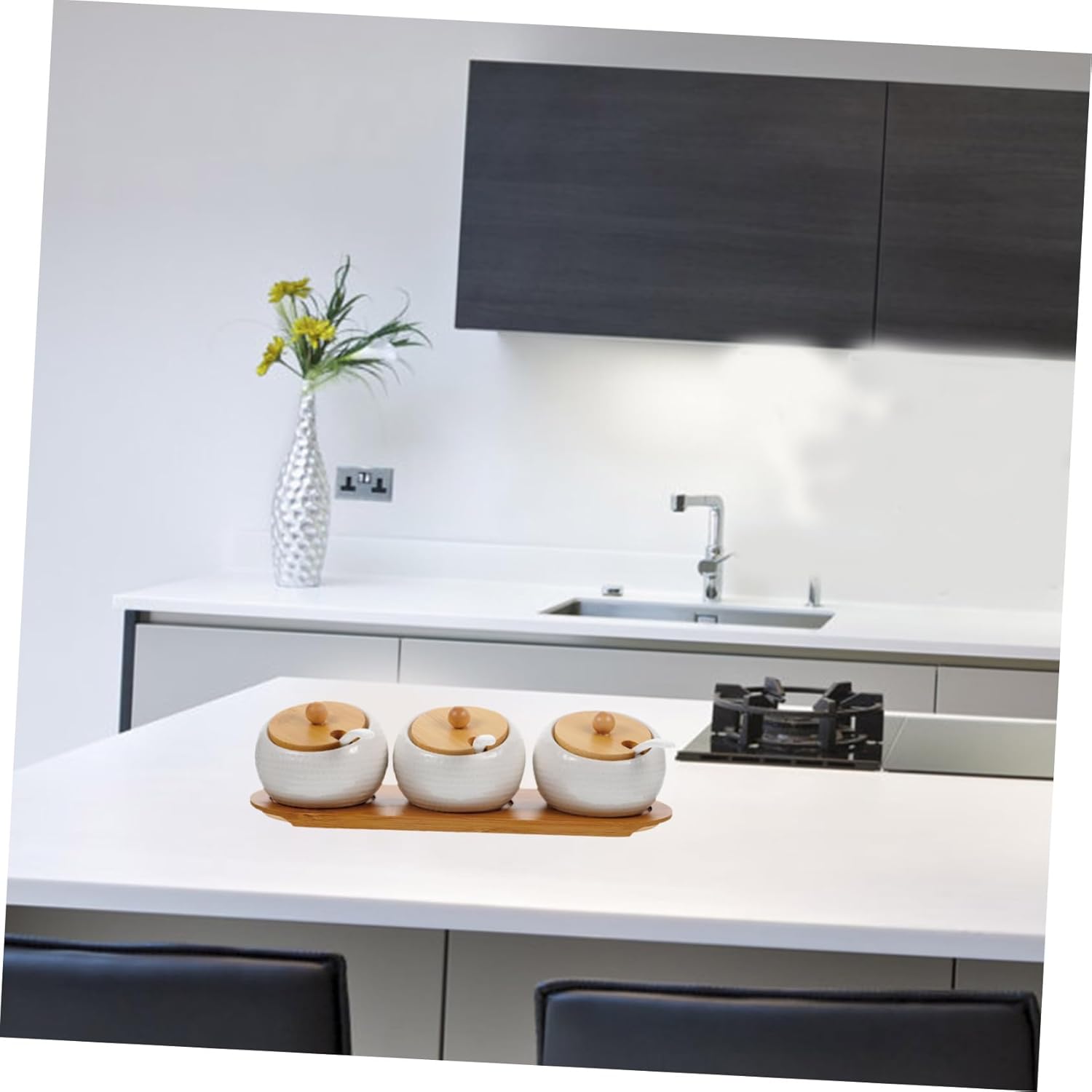 1set Ceramic Condiment Container Kitchen Spice Jars Tray Easy Open Design Material for Home and Restaurant Cooking