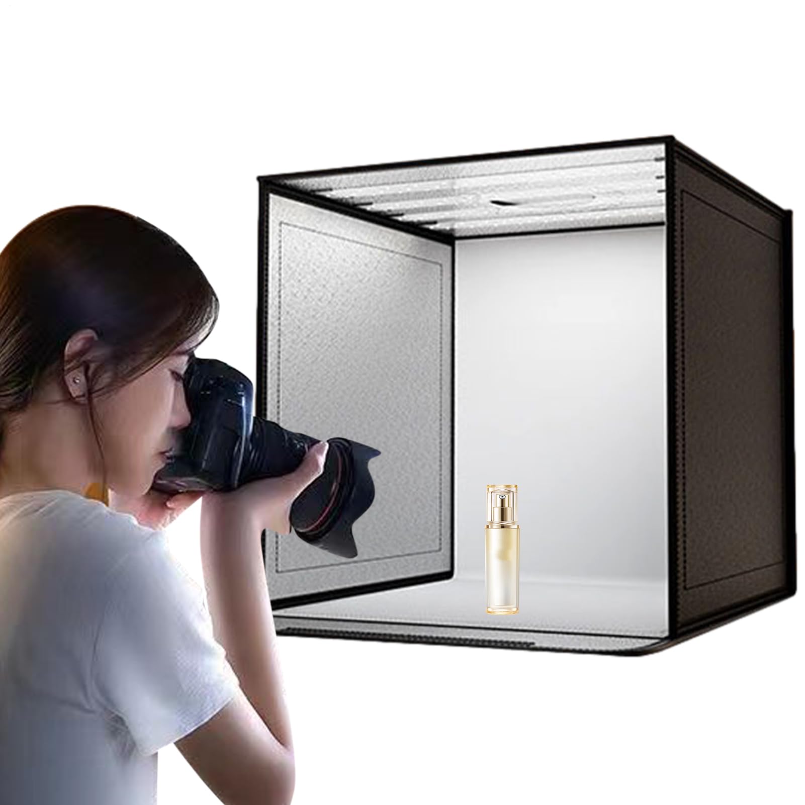 Boîte Photo Portable 44 x 44 cm - Cabine de Studio Pliable - Kit d'éclairage LED à intensité Variable - Cube Photo Compact - Boîtes Photo Professionnelles avec Maquillage, Bijoux, Accessoires Faits à