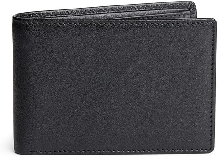 Portland Leather Ridgewell Bifold Wallet for Men - Handmade Full-Grain Leather - Slim Design - RFID Blocking - 3 Card Slots & 2 Bill Compartments - Natural Suede Interior - Blackrock