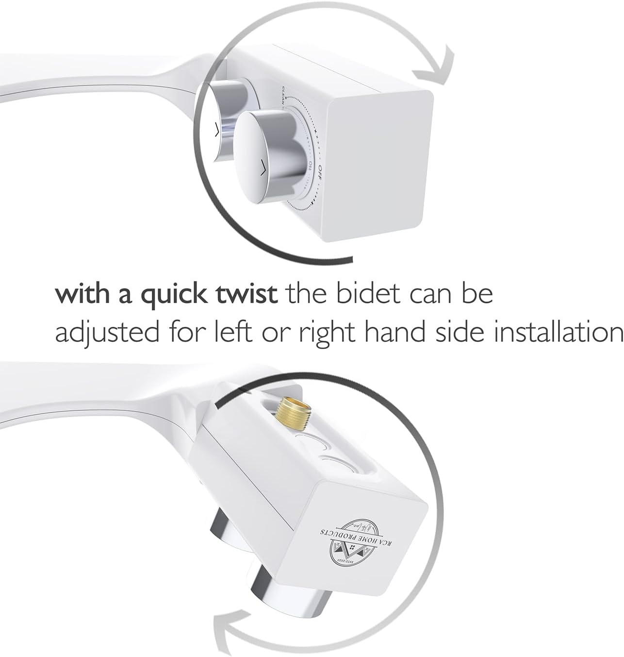 BIDETbidet Left/Right Reversible Fresh Water Deluxe Ultra-Slim Toilet Attachment, Interchangeable Knob Set, Non-Electric with Nozzle Hinged Design, Easy Install, Fits Most Toilets, Off-White