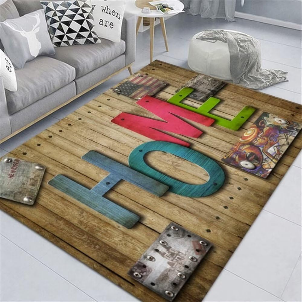 Tapis de salon bleu à rayures pour décorer chaleureusement une chambre à coucher