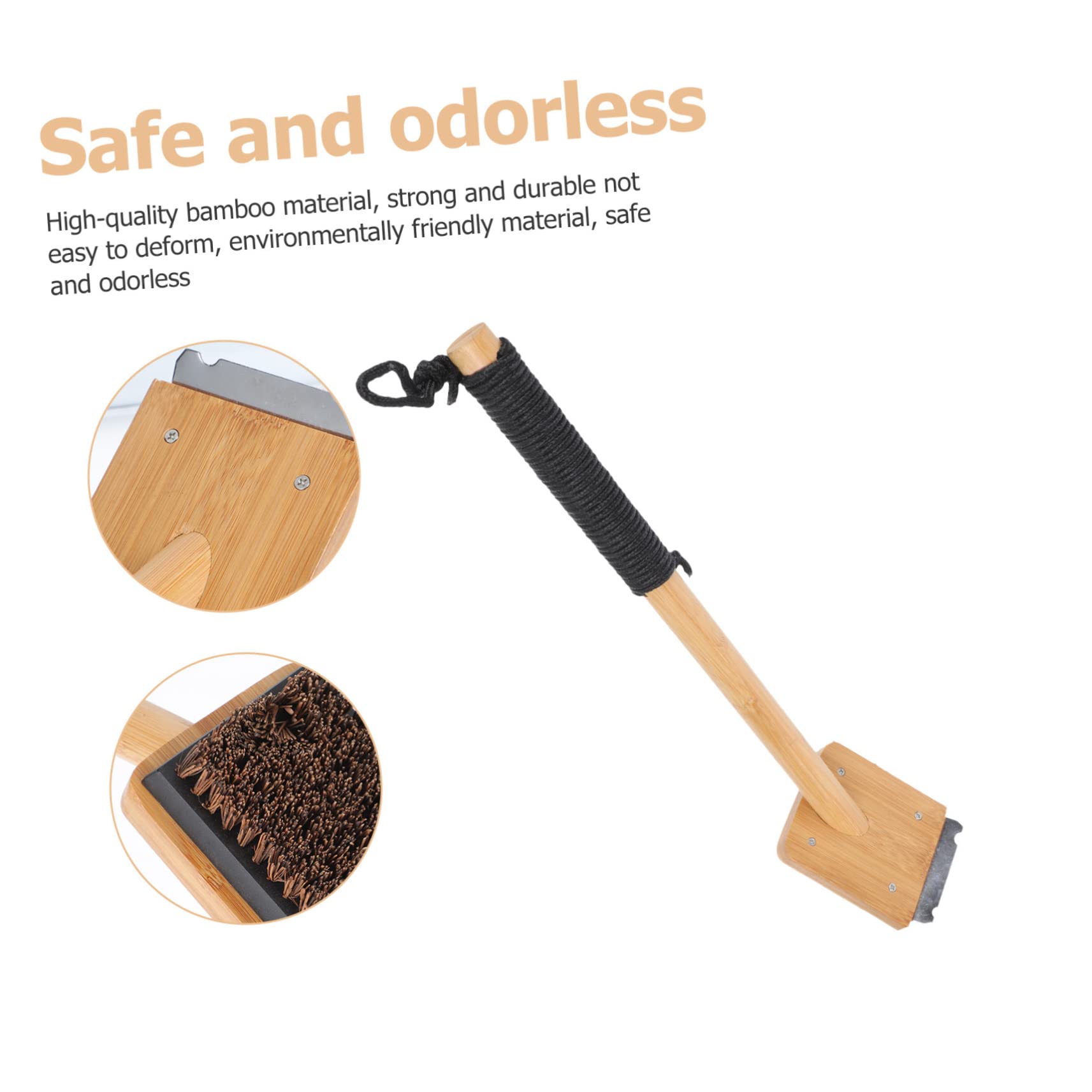 FONDOTIN 1pc Handle BBQ Grill Cleaner Brush Coconut Lightweight Compact Durable BBQ Accessories Tool for Effortless Outdoor Grill Rack Cleaning