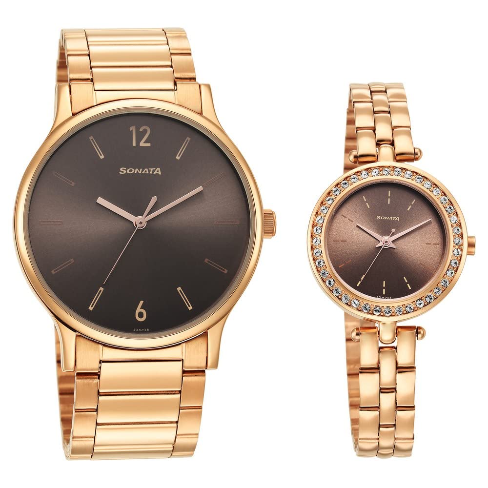 Sonata Quartz Analog Brown Dial Stainless Steel Strap Watch for Couple-NS7710587041WM01P (B0BS3XX23J) Amazon Price History, Amazon Price Tracker