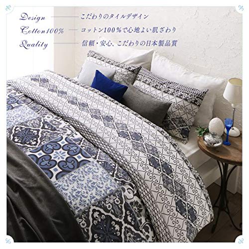 新品最高級綿100%★ブルー＆ホワイトレトロリボンシングル　掛け布団枕カバー3点 Amazon｜綿100% オリエンタル タイル柄 布団カバー 3点セット ベッド用
