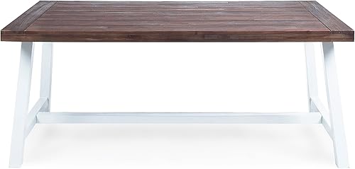 Miniatura 3 de Mesa de comedor de madera de chorro de arena marrón oscuro al aire libre con metal rústico blanco e