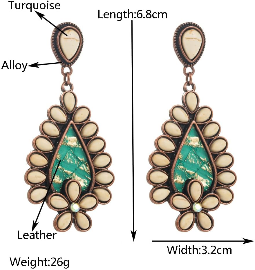 Turquoise Bohemian Drop Dangle Metal Large Oval Earrings Statement Teardrop Earrings Western Earrings For Women Jewelry Gift - Image 7