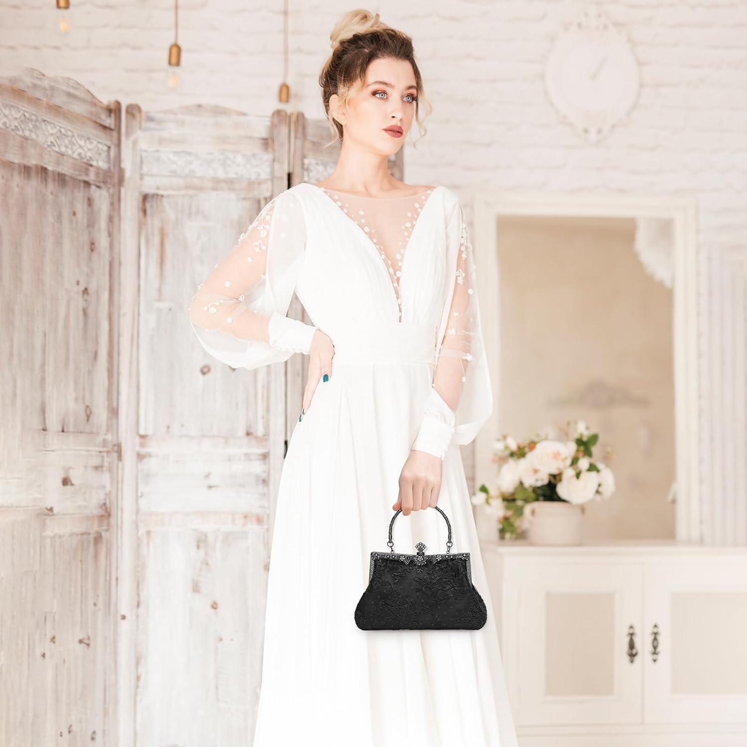 UBORSE 1920s Vintage Purse Embroidery Lace Floral Clutch Purse for Women Formal Evening Bag Handbag Wedding Bag - Image 2