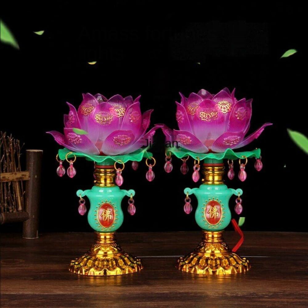 1 Pair 17cm Lotus Lamp Buddhist Supplies Temple Home Guanyin Buddha Lamp