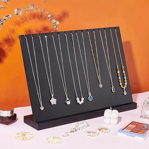 Miniatura 4 de NBEADS Soporte de collar múltiple negro para 8 collares, soporte de almacenamiento de collar de madera, soporte de exhibición de collar con base de