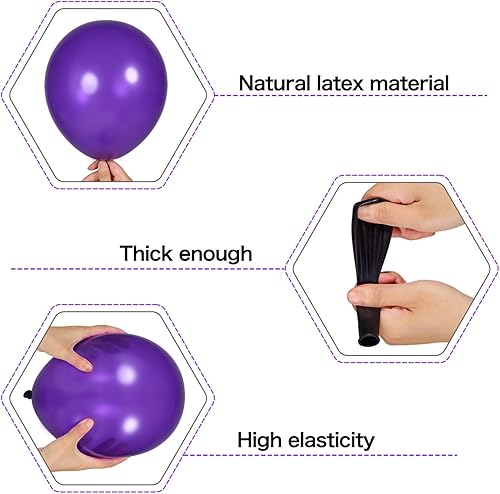 Miniatura 3 de Kit de guirnalda de arco de globos de color morado oscuro, 123 globos plateados metálicos morados para cumpleaños, aniversario, Año Nuevo, baby